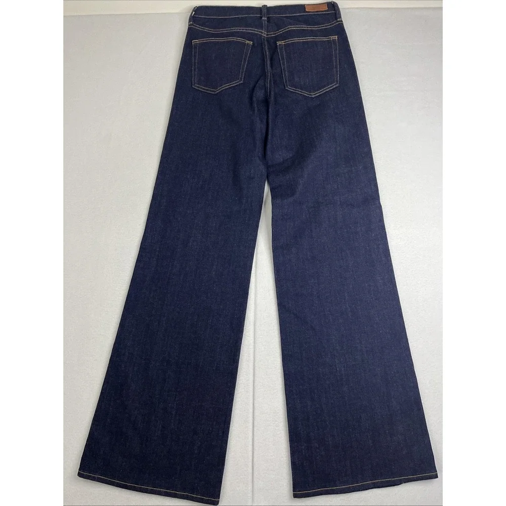 Polo Ralph Lauren Womens Wide Leg Rainbow Stitch Denim Jeans 28x34 Dark Wash NEW